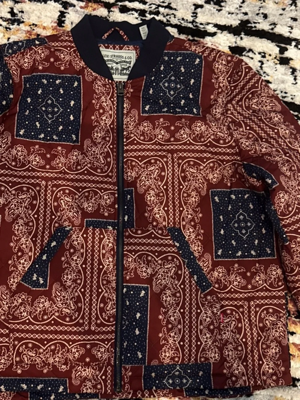 Levi's Red and Navy Bandana-Print‎ Bomber Jacket